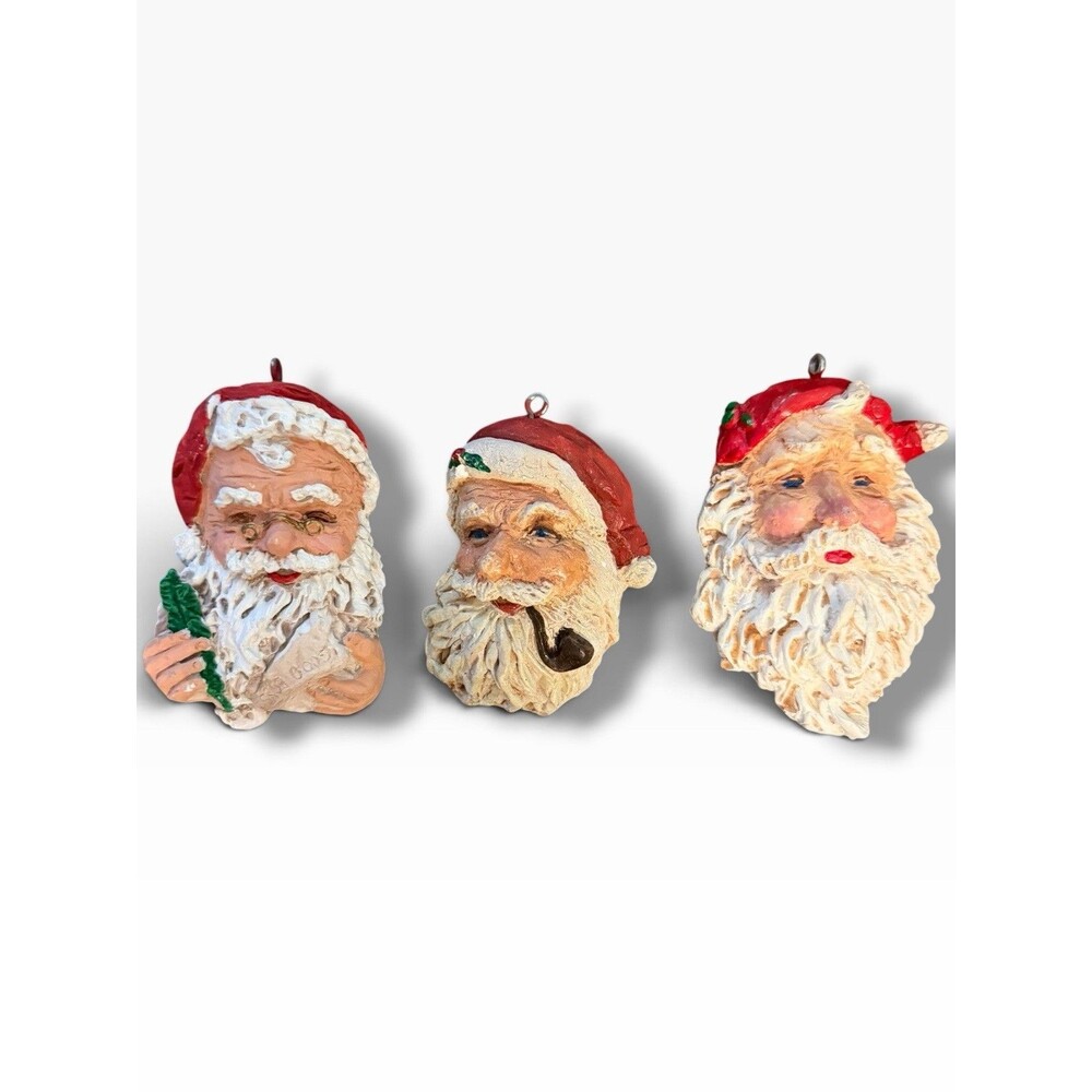 Vintage Babs Mellor Handmade Santa Claus Christmas Ornaments Sculpture Set Of 3
